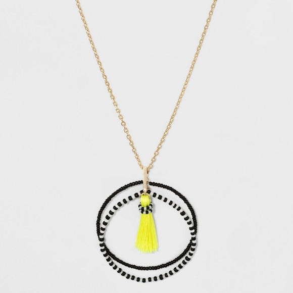 BaubleBar Jewelry - Sugarfix by BaubleBar Mixed Media Black White Yellow Tassel Pendant Necklace NWT